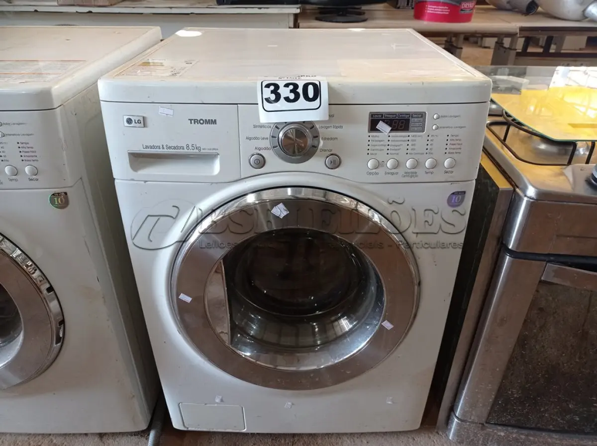 LOTE 330 - 01 LAVA SECA MARCA LG 8.5KG 220V. (NO ESTADO) ATENÇÃO! FAZER A VISITAÇÃO ANTES DE ARREMATAR, NÃO SABEMOS SE FUNCIONA. LEILÃO NÃO TEM GARANTIA E NEM DEVOLUÇÃO, SUJEITO A POSSÍVEIS AVARIAS VISÍVEIS/OCULTAS E/OU AUSÊNCIA DE COMPONENTES.