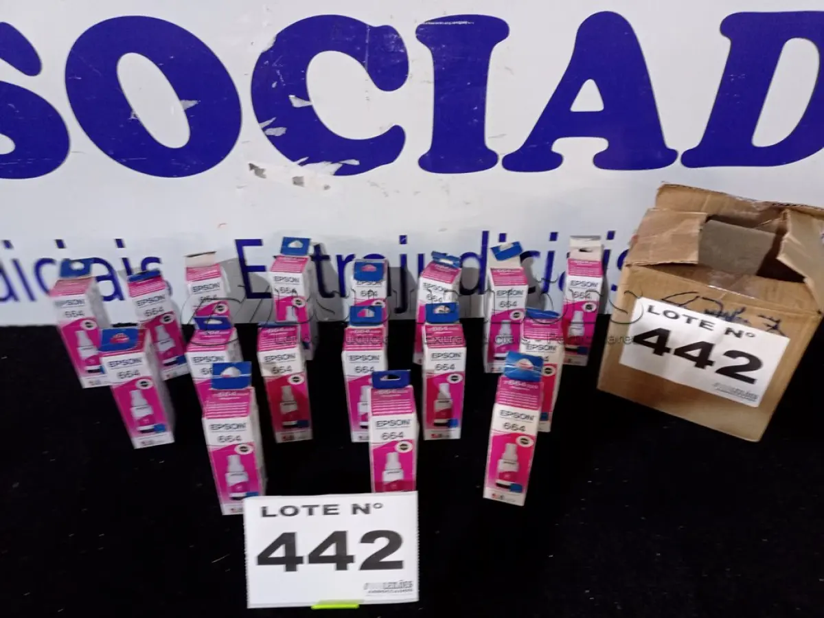 LOTE 442 - 17 - GARRAFAS DE TINTA EPSON (NO ESTADO, NÃO SABEMOS SE FUNCIONA. LEILÃO NÃO TEM GARANTIA E NEM DEVOLUÇÃO, SUJEITO A POSSÍVEIS AVARIAS VISÍVEIS/OCULTAS E/OU AUSÊNCIA DE COMPONENTES)