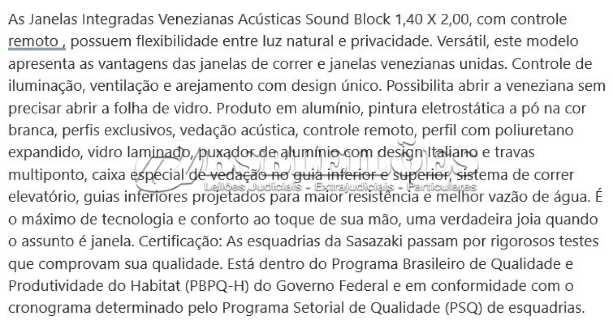LOTE 563 - 01 - JANELA COM PERSIANA INTEGRADA ALUMÍNIO PINTADO BRANCO BLACKOUT 1,40X2,00M LINHA ALUMINIUM SASAZAKI (NO ESTADO, NÃO SABEMOS SE FUNCIONA. LEILÃO NÃO TEM GARANTIA E NEM DEVOLUÇÃO, SUJEITO A POSSÍVEIS AVARIAS VISÍVEIS/OCULTAS E/OU AUSÊNCIA DE COMPONENTES)