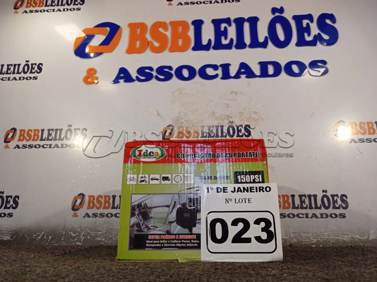 LOTE 023 - 01 COMPRESSOR DE AR PORTÁTIL 12V 150PSI. (NO ESTADO) ATENÇÃO! FAZER A VISITAÇÃO ANTES DE ARREMATAR, NÃO SABEMOS SE FUNCIONA. LEILÃO NÃO TEM GARANTIA E NEM DEVOLUÇÃO, SUJEITO A POSSÍVEIS AVARIAS VISÍVEIS/OCULTAS E/OU AUSÊNCIA DE COMPONENTES.