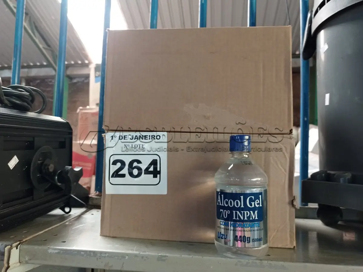 LOTE 264 - 02 CAIXAS COM FRASCOS DE ÁLCOOL EM GEL 70ºCOM HIDRATANTE 440G COM 12 UNIDADES CADA. (NO ESTADO) ATENÇÃO! FAZER A VISITAÇÃO ANTES DE ARREMATAR, NÃO SABEMOS SE FUNCIONA. LEILÃO NÃO TEM GARANTIA E NEM DEVOLUÇÃO, SUJEITO A POSSÍVEIS AVARIAS VISÍVEIS/OCULTAS E/OU AUSÊNCIA DE COMPONENTES.