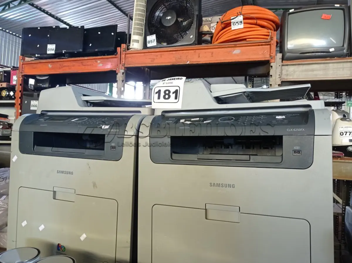 LOTE 181 - 02 IMPRESSORAS MULTIFUNCIONAL MARCAS SAMSUNG MODELOS CLX6250FX. (NO ESTADO) ATENÇÃO! FAZER A VISITAÇÃO ANTES DE ARREMATAR, NÃO SABEMOS SE FUNCIONA. LEILÃO NÃO TEM GARANTIA E NEM DEVOLUÇÃO, SUJEITO A POSSÍVEIS AVARIAS VISÍVEIS/OCULTAS E/OU AUSÊNCIA DE COMPONENTES.