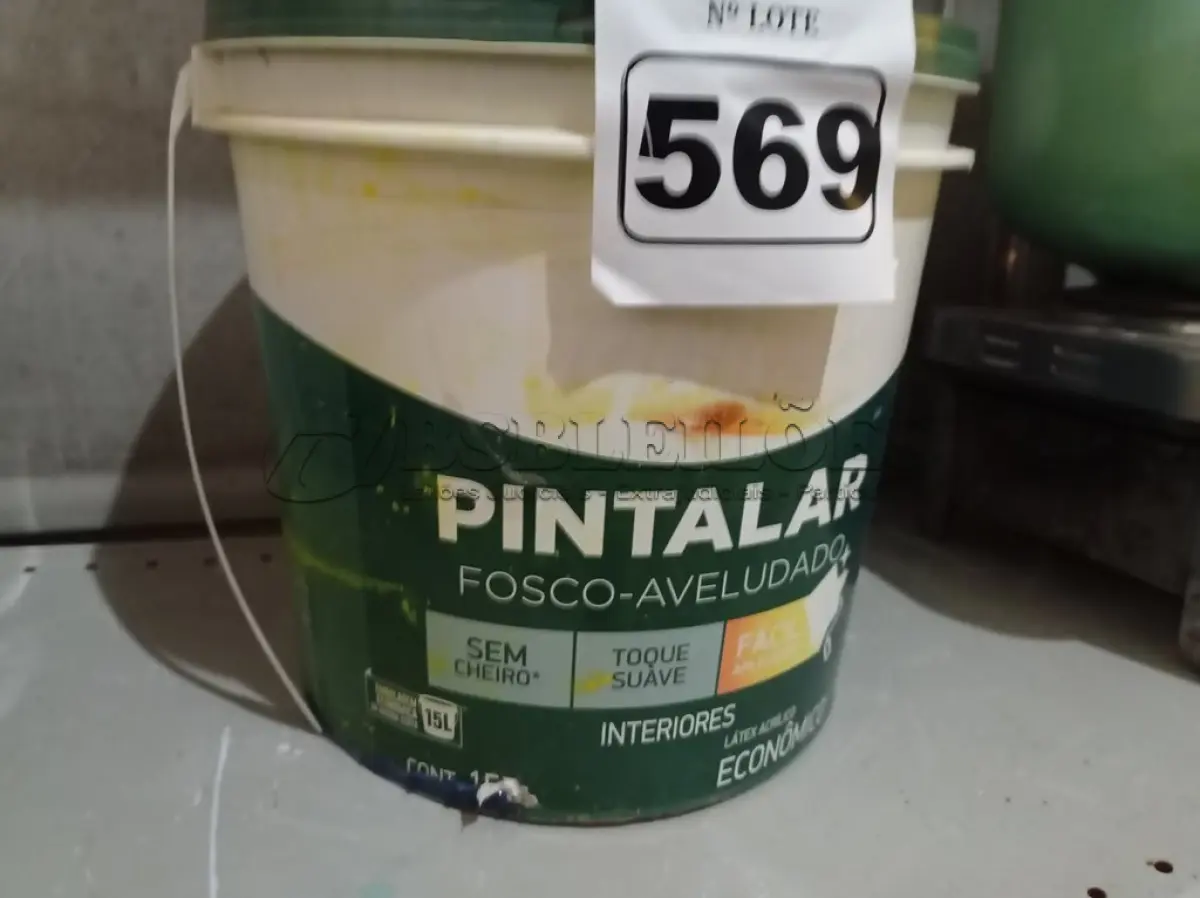LOTE 569 - 01 BALDE DE TINTA IQUINE PINTALAR FOSCO-AVELUDADO 15L SEM A IDENTIFICAÇÃO DA COR. (NO ESTADO) ATENÇÃO! FAZER A VISITAÇÃO ANTES DE ARREMATAR, NÃO SABEMOS SE FUNCIONA. LEILÃO NÃO TEM GARANTIA E NEM DEVOLUÇÃO, SUJEITO A POSSÍVEIS AVARIAS VISÍVEIS/OCULTAS E/OU AUSÊNCIA DE COMPONENTES.