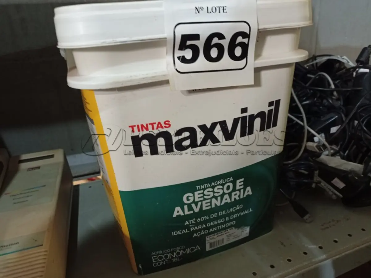 LOTE 566 - 01 BALDE DE TINTA MAXIVINIL 18L FOSCO BRANCO NEVE. (NO ESTADO) ATENÇÃO! FAZER A VISITAÇÃO ANTES DE ARREMATAR, NÃO SABEMOS SE FUNCIONA. LEILÃO NÃO TEM GARANTIA E NEM DEVOLUÇÃO, SUJEITO A POSSÍVEIS AVARIAS VISÍVEIS/OCULTAS E/OU AUSÊNCIA DE COMPONENTES.