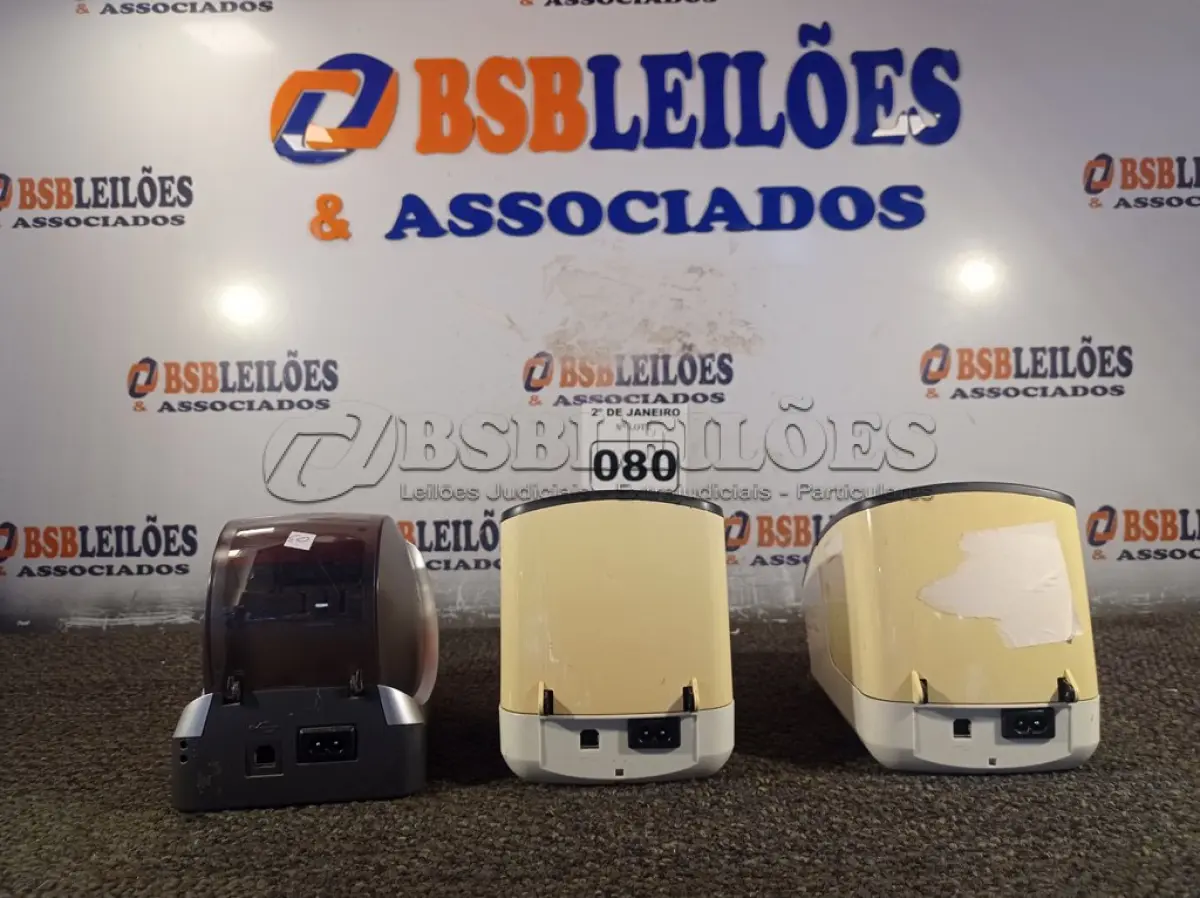 LOTE 080 - 03 IMPRESSORAS DE ETIQUETAS MARCA BROTHER. (NO ESTADO) ATENÇÃO! FAZER A VISITAÇÃO ANTES DE ARREMATAR, NÃO SABEMOS SE FUNCIONA. LEILÃO NÃO TEM GARANTIA E NEM DEVOLUÇÃO, SUJEITO A POSSÍVEIS AVARIAS VISÍVEIS/OCULTAS E/OU AUSÊNCIA DE COMPONENTES.