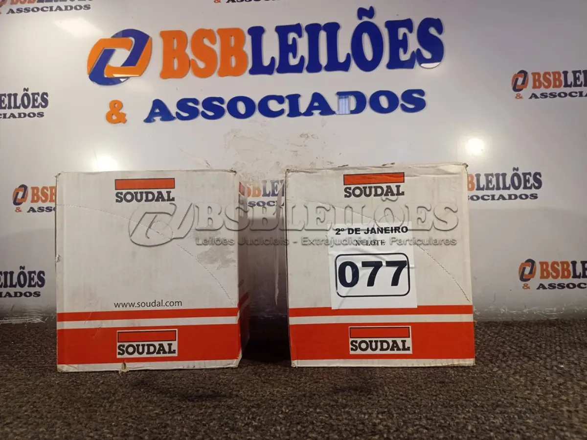 LOTE 077 - 02 CAIXAS DE SILICONE NEUTRO CONSTRUÇÃO COM 12 UNIDADES CADA MARCA SOUDAL. (NO ESTADO) ATENÇÃO! FAZER A VISITAÇÃO ANTES DE ARREMATAR, NÃO SABEMOS SE FUNCIONA. LEILÃO NÃO TEM GARANTIA E NEM DEVOLUÇÃO, SUJEITO A POSSÍVEIS AVARIAS VISÍVEIS/OCULTAS E/OU AUSÊNCIA DE COMPONENTES.