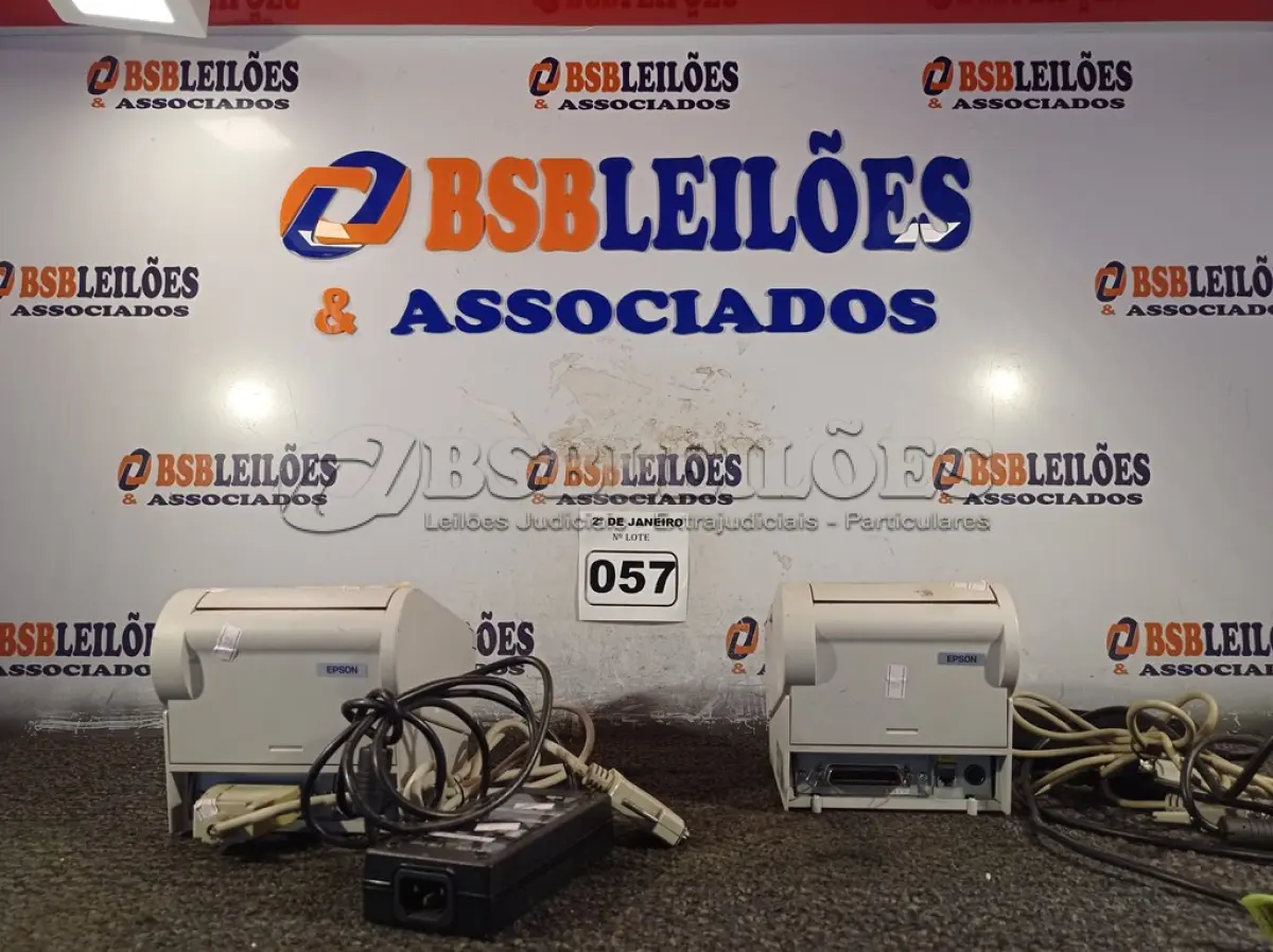 LOTE 057 - 02 IMPRESSORAS DE CUPOM NÃO FISCAL MARCA EPSON COM FONTE. (NO ESTADO) ATENÇÃO! FAZER A VISITAÇÃO ANTES DE ARREMATAR, NÃO SABEMOS SE FUNCIONA. LEILÃO NÃO TEM GARANTIA E NEM DEVOLUÇÃO, SUJEITO A POSSÍVEIS AVARIAS VISÍVEIS/OCULTAS E/OU AUSÊNCIA DE COMPONENTES.