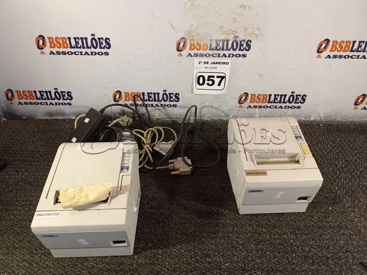 LOTE 057 - 02 IMPRESSORAS DE CUPOM NÃO FISCAL MARCA EPSON COM FONTE. (NO ESTADO) ATENÇÃO! FAZER A VISITAÇÃO ANTES DE ARREMATAR, NÃO SABEMOS SE FUNCIONA. LEILÃO NÃO TEM GARANTIA E NEM DEVOLUÇÃO, SUJEITO A POSSÍVEIS AVARIAS VISÍVEIS/OCULTAS E/OU AUSÊNCIA DE COMPONENTES.