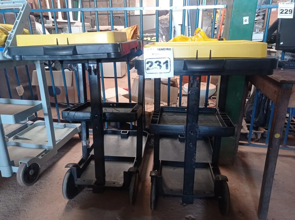 LOTE 231 - 02 CARRINHOS PARA LIMPEZA INDUSTRIAL INCOMPLETOS. (NO ESTADO) ATENÇÃO! FAZER A VISITAÇÃO ANTES DE ARREMATAR, NÃO SABEMOS SE FUNCIONA. LEILÃO NÃO TEM GARANTIA E NEM DEVOLUÇÃO, SUJEITO A POSSÍVEIS AVARIAS VISÍVEIS/OCULTAS E/OU AUSÊNCIA DE COMPONENTES.