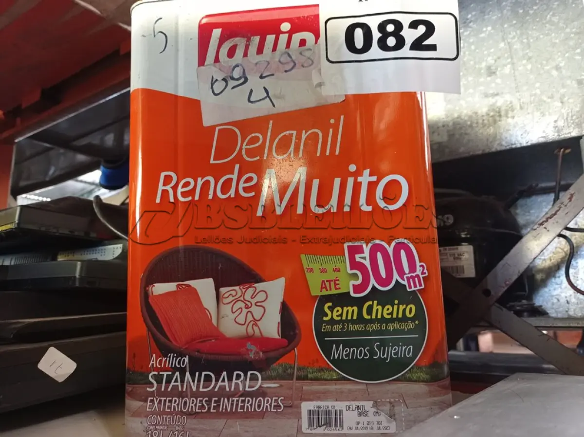 LOTE 082 - 01 LATA DE TINTA IQUINE DELANIL RENDE MUITO 18L FOSCO BASE “M”. (NO ESTADO) ATENÇÃO! FAZER A VISITAÇÃO ANTES DE ARREMATAR, NÃO SABEMOS SE FUNCIONA. LEILÃO NÃO TEM GARANTIA E NEM DEVOLUÇÃO, SUJEITO A POSSÍVEIS AVARIAS VISÍVEIS/OCULTAS E/OU AUSÊNCIA DE COMPONENTES.
