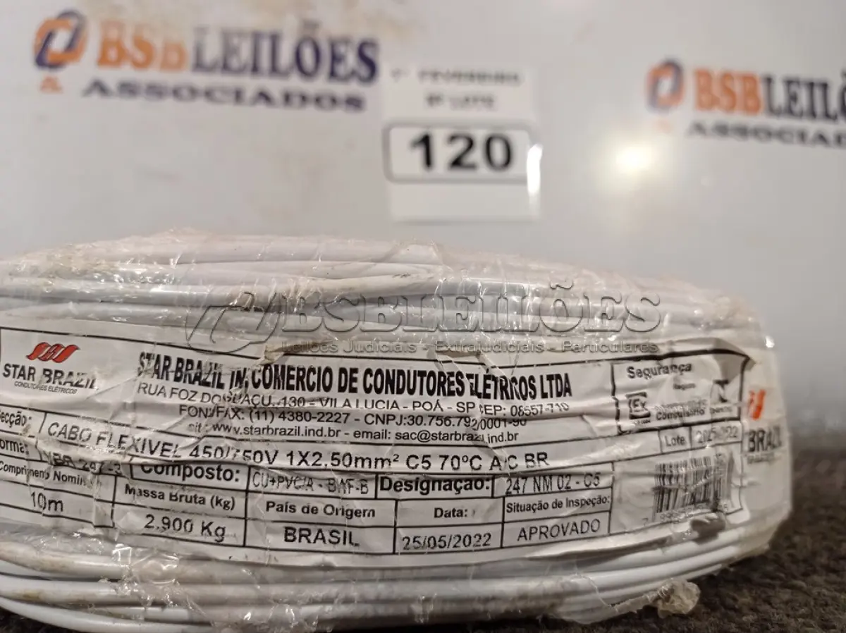 LOTE 120 - 01 ROLO DE CABO FLEXÍVEL 100M 1X2,5MM NA COR BRANCA(NOVO). (NO ESTADO) ATENÇÃO! FAZER A VISITAÇÃO ANTES DE ARREMATAR, NÃO SABEMOS SE FUNCIONA. LEILÃO NÃO TEM GARANTIA E NEM DEVOLUÇÃO, SUJEITO A POSSÍVEIS AVARIAS VISÍVEIS/OCULTAS E/OU AUSÊNCIA DE COMPONENTES.