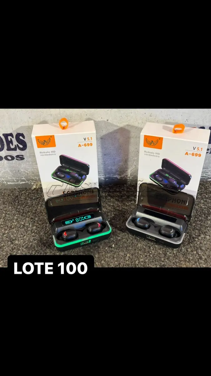 LOTE 100 - 02 FONES DE OUVIDO BLUETOOTH COM VISOR DIGITAL E INDICADOR DE LED ( NOVO ) ( NO ESTADO )