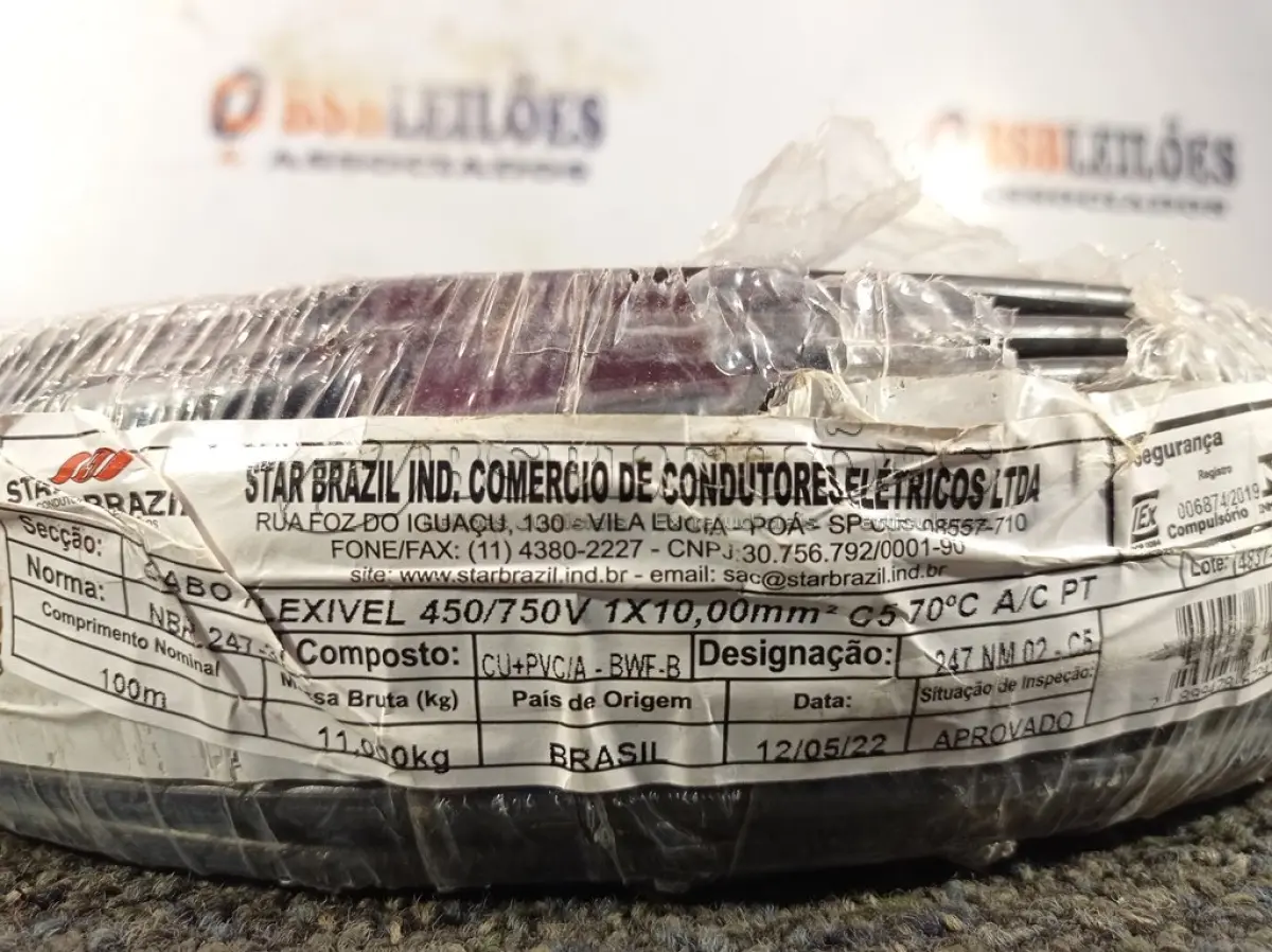 LOTE 340 - 01 ROLO DE CABO FLEXÍVEL 100M 10MM NA COR PRETA. (NOVO). (NO ESTADO) ATENÇÃO! FAZER A VISITAÇÃO ANTES DE ARREMATAR, NÃO SABEMOS SE FUNCIONA. LEILÃO NÃO TEM GARANTIA E NEM DEVOLUÇÃO, SUJEITO A POSSÍVEIS AVARIAS VISÍVEIS/OCULTAS E/OU AUSÊNCIA DE COMPONENTES.