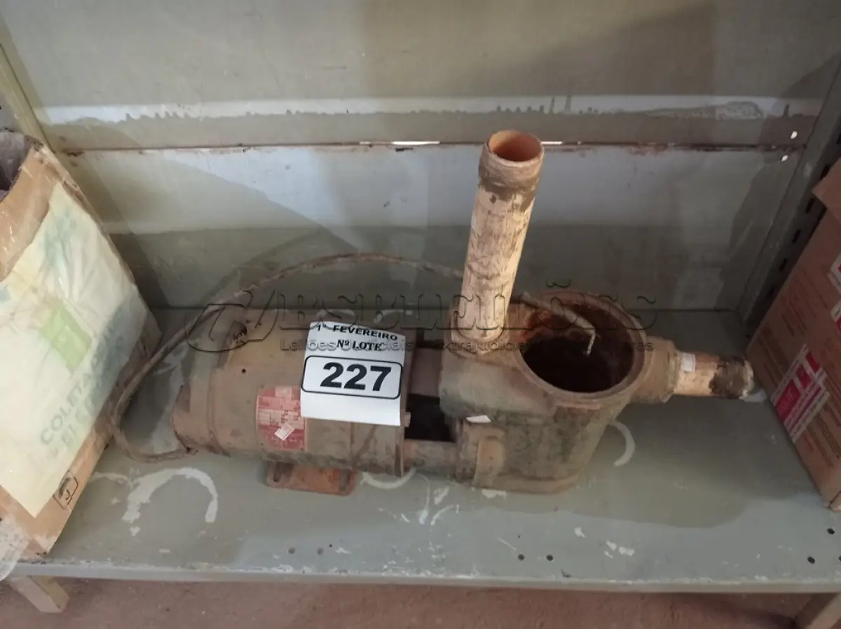 LOTE 227 - 01 BOMBA D’AGUA. (NO ESTADO) ATENÇÃO! FAZER A VISITAÇÃO ANTES DE ARREMATAR, NÃO SABEMOS SE FUNCIONA. LEILÃO NÃO TEM GARANTIA E NEM DEVOLUÇÃO, SUJEITO A POSSÍVEIS AVARIAS VISÍVEIS/OCULTAS E/OU AUSÊNCIA DE COMPONENTES.
