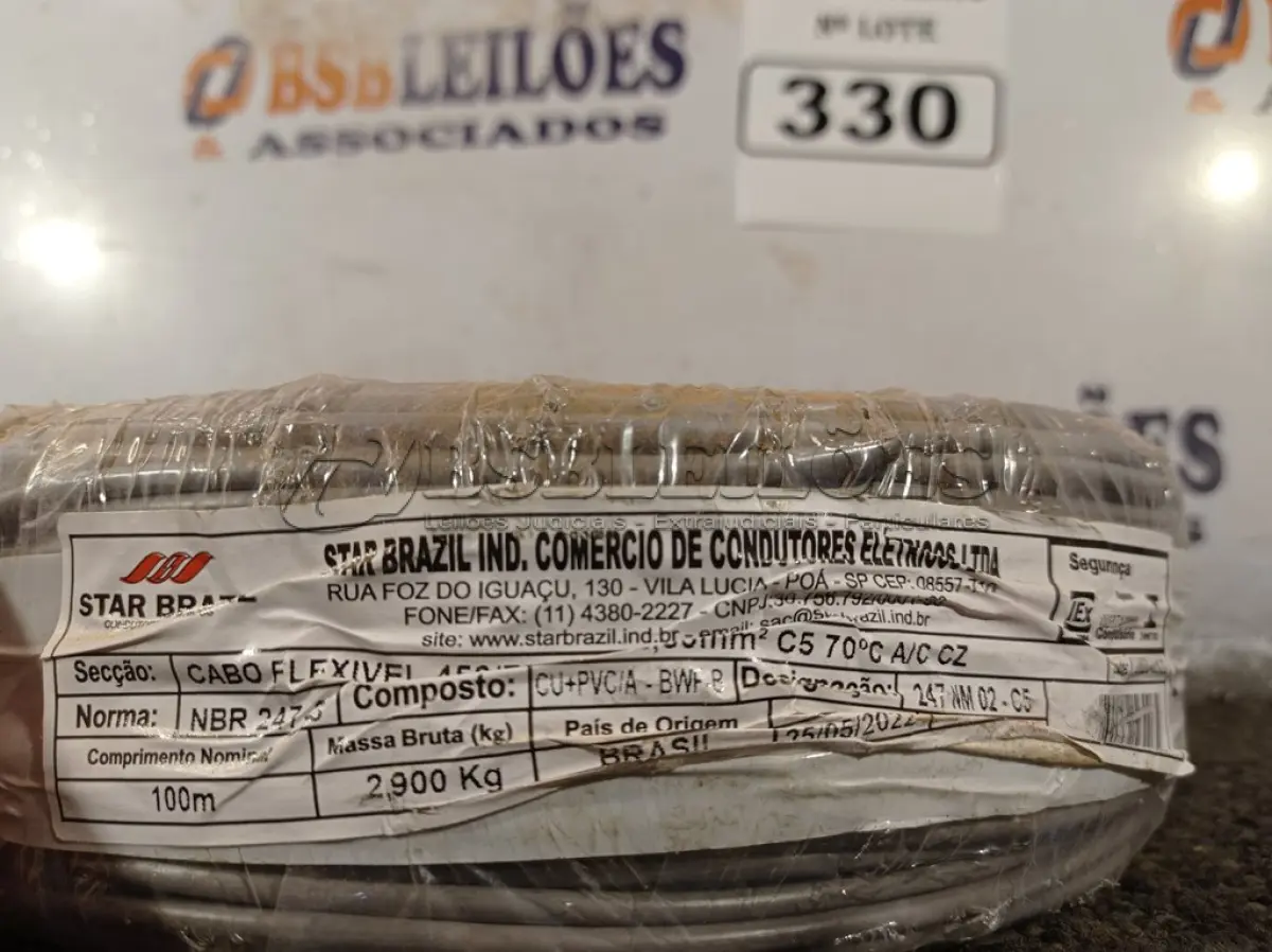 LOTE 330 - 01 ROLO DE CABO FLEXÍVEL 100M 1X2,5MM NA COR CINZA(NOVO). (NO ESTADO) ATENÇÃO! FAZER A VISITAÇÃO ANTES DE ARREMATAR, NÃO SABEMOS SE FUNCIONA. LEILÃO NÃO TEM GARANTIA E NEM DEVOLUÇÃO, SUJEITO A POSSÍVEIS AVARIAS VISÍVEIS/OCULTAS E/OU AUSÊNCIA DE COMPONENTES.