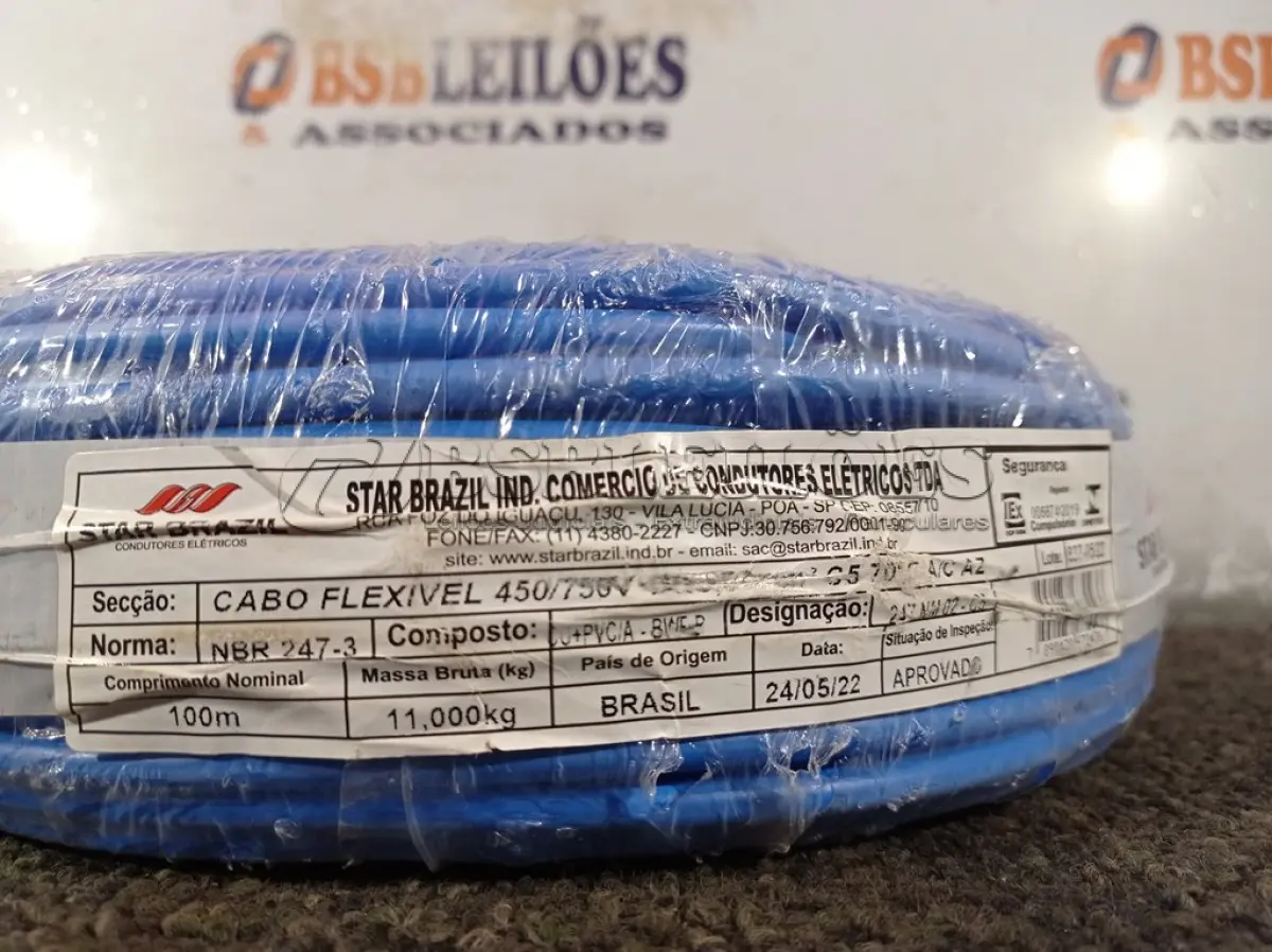 LOTE 290 - 01 ROLO DE CABO FLEXÍVEL 100M 1X10MM NA COR AZUL(NOVO). (NO ESTADO) ATENÇÃO! FAZER A VISITAÇÃO ANTES DE ARREMATAR, NÃO SABEMOS SE FUNCIONA. LEILÃO NÃO TEM GARANTIA E NEM DEVOLUÇÃO, SUJEITO A POSSÍVEIS AVARIAS VISÍVEIS/OCULTAS E/OU AUSÊNCIA DE COMPONENTES.