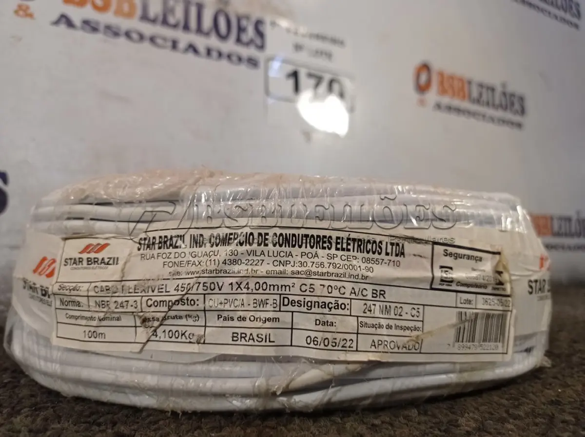 LOTE 170 - 01 ROLO DE CABO FLEXÍVEL 100M 1X4MM NA COR BRANCA(NOVO). (NO ESTADO) ATENÇÃO! FAZER A VISITAÇÃO ANTES DE ARREMATAR, NÃO SABEMOS SE FUNCIONA. LEILÃO NÃO TEM GARANTIA E NEM DEVOLUÇÃO, SUJEITO A POSSÍVEIS AVARIAS VISÍVEIS/OCULTAS E/OU AUSÊNCIA DE COMPONENTES.