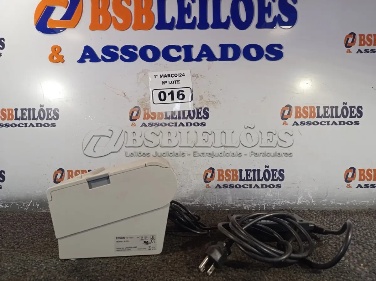 LOTE 016 - 01 IMPRESSORA NÃO FISCAL MARCA EPSON COM FONTE. (NO ESTADO) ATENÇÃO! FAZER A VISITAÇÃO ANTES DE ARREMATAR, NÃO SABEMOS SE FUNCIONA. LEILÃO NÃO TEM GARANTIA E NEM DEVOLUÇÃO, SUJEITO A POSSÍVEIS AVARIAS VISÍVEIS/OCULTAS E/OU AUSÊNCIA DE COMPONENTES.