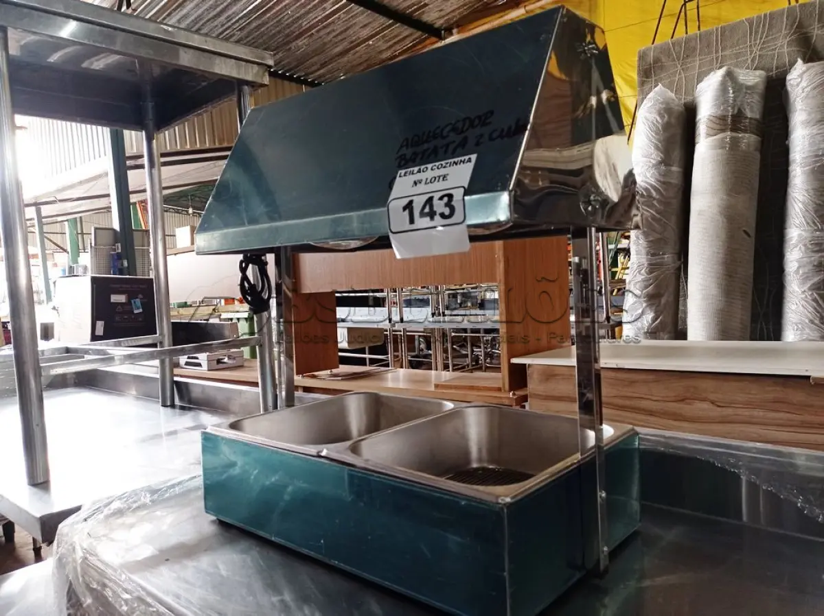 LOTE 143 - 01 AQUECEDOR DE BATATAS COM 02 CUBAS E 02 LÂMPADAS DE INFRAVERMELHO PARA SECAGEM. (NOVO)(NO ESTADO. LEILÃO NÃO TEM GARANTIA E NEM DEVOLUÇÃO).