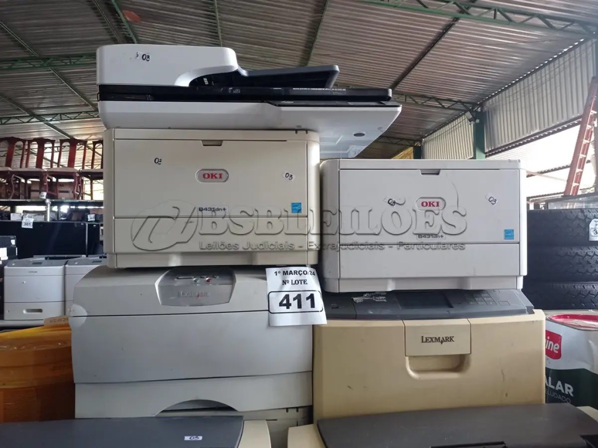 LOTE 411 - 06 IMPRESSORAS E 01 SCANNER MARCAS E MODELOS DIVERSOS. (NO ESTADO) ATENÇÃO! FAZER A VISITAÇÃO ANTES DE ARREMATAR, NÃO SABEMOS SE FUNCIONA. LEILÃO NÃO TEM GARANTIA E NEM DEVOLUÇÃO, SUJEITO A POSSÍVEIS AVARIAS VISÍVEIS/OCULTAS E/OU AUSÊNCIA DE COMPONENTES.