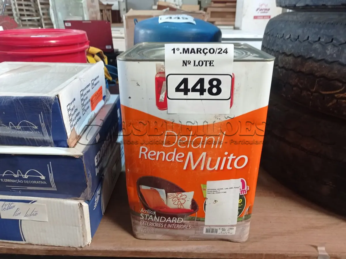 LOTE 448 - 01 LATA DE TINTA IQUINE DELANIL RENDE MUITO 18L FOSCO BASE “C”. (NO ESTADO) ATENÇÃO! FAZER A VISITAÇÃO ANTES DE ARREMATAR, NÃO SABEMOS SE FUNCIONA. LEILÃO NÃO TEM GARANTIA E NEM DEVOLUÇÃO, SUJEITO A POSSÍVEIS AVARIAS VISÍVEIS/OCULTAS E/OU AUSÊNCIA DE COMPONENTES.