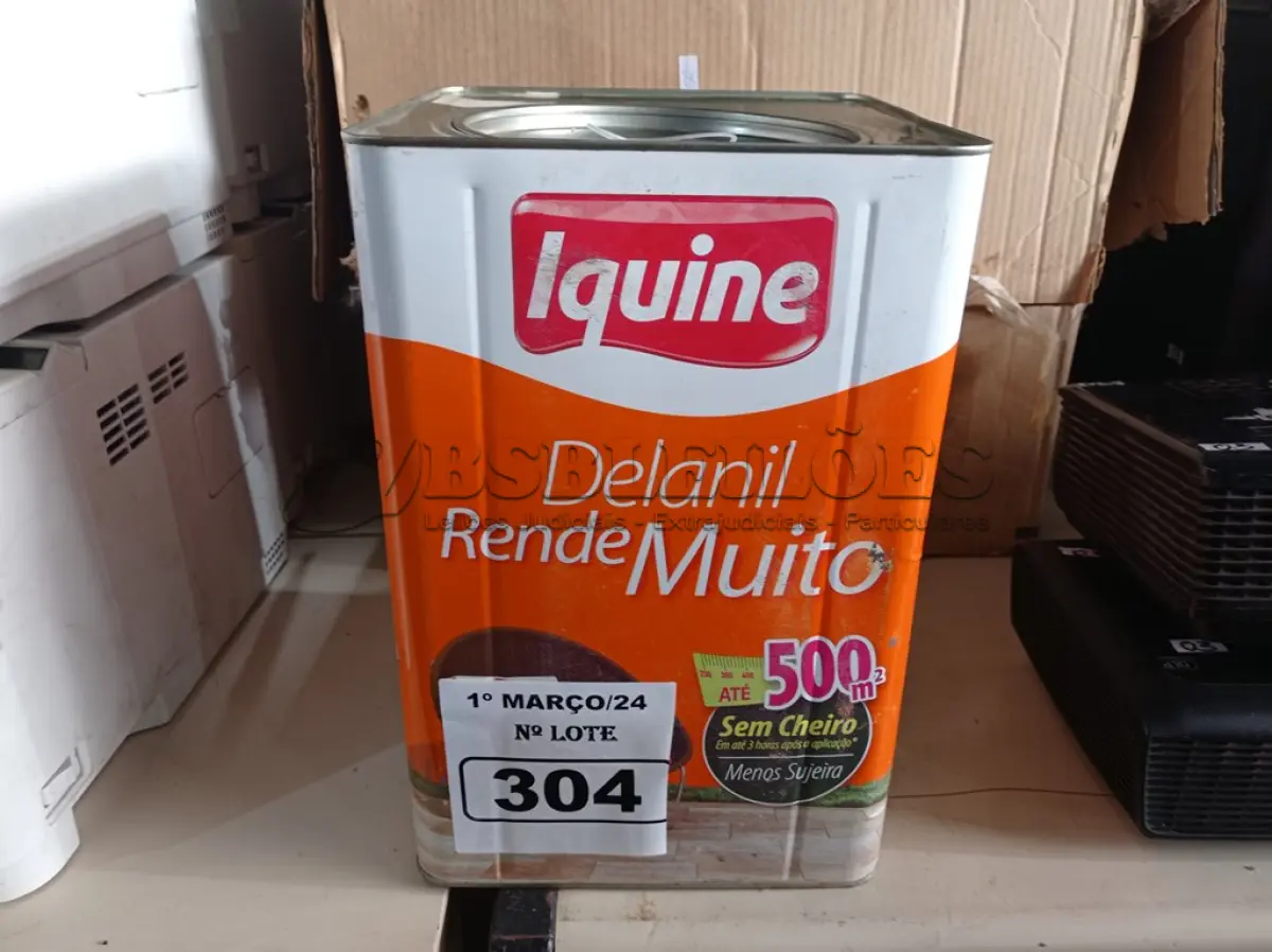 LOTE 304 - 01 LATA DE TINTA IQUINE DELANIL RENDE MUITO 18L FOSCO BASE “C”. (NO ESTADO) ATENÇÃO! FAZER A VISITAÇÃO ANTES DE ARREMATAR, NÃO SABEMOS SE FUNCIONA. LEILÃO NÃO TEM GARANTIA E NEM DEVOLUÇÃO, SUJEITO A POSSÍVEIS AVARIAS VISÍVEIS/OCULTAS E/OU AUSÊNCIA DE COMPONENTES.