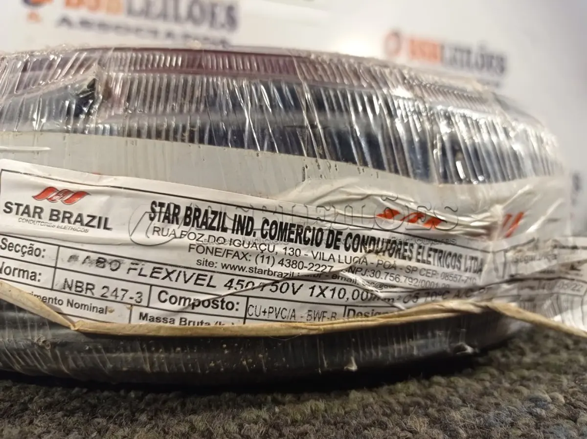LOTE 250 - 01 ROLO DE CABO FLEXÍVEL 100M 1X10MM NA COR PRETA (NOVO). (NO ESTADO) ATENÇÃO! FAZER A VISITAÇÃO ANTES DE ARREMATAR, NÃO SABEMOS SE FUNCIONA. LEILÃO NÃO TEM GARANTIA E NEM DEVOLUÇÃO, SUJEITO A POSSÍVEIS AVARIAS VISÍVEIS/OCULTAS E/OU AUSÊNCIA DE COMPONENTES.