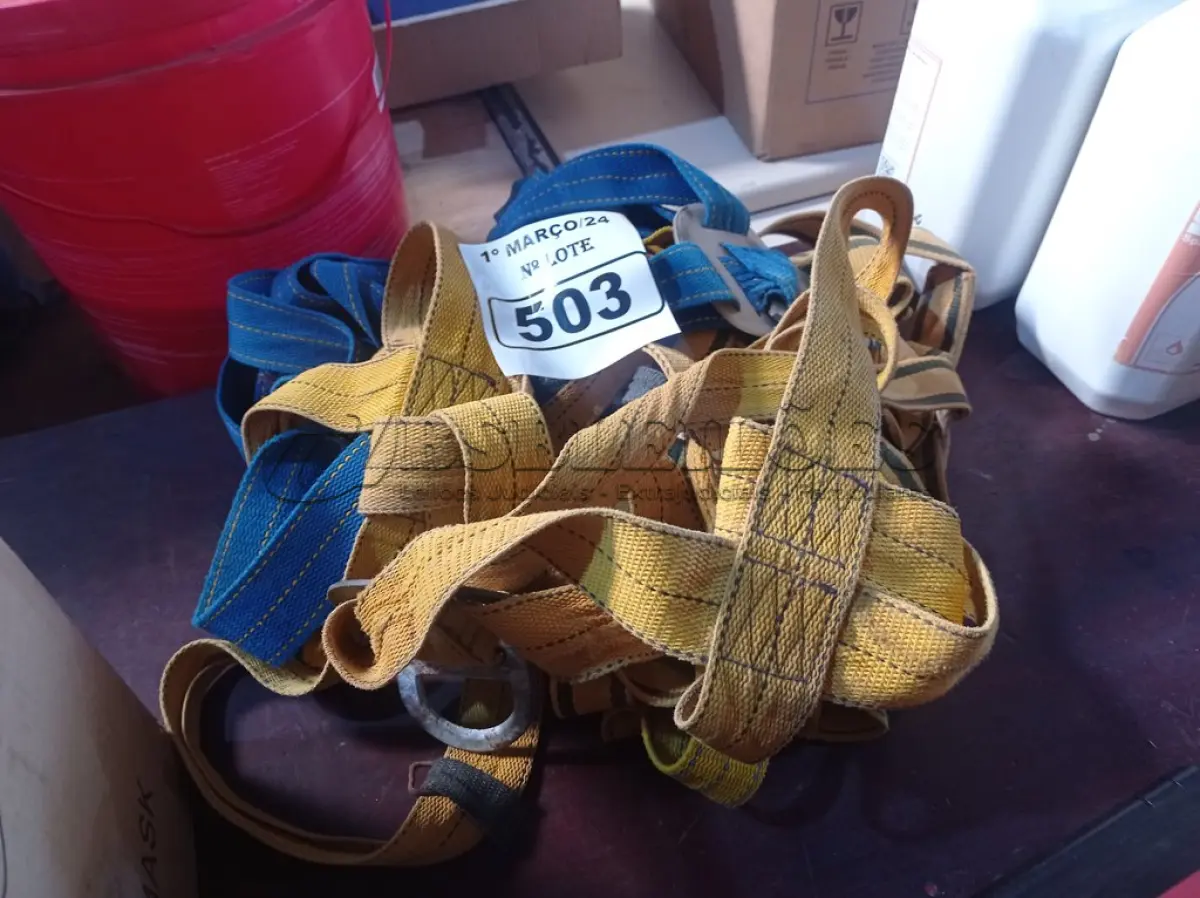 LOTE 503 - 05 CINTAS DE SEGURANÇA. (NO ESTADO) ATENÇÃO! FAZER A VISITAÇÃO ANTES DE ARREMATAR, NÃO SABEMOS SE FUNCIONA. LEILÃO NÃO TEM GARANTIA E NEM DEVOLUÇÃO, SUJEITO A POSSÍVEIS AVARIAS VISÍVEIS/OCULTAS E/OU AUSÊNCIA DE COMPONENTES.