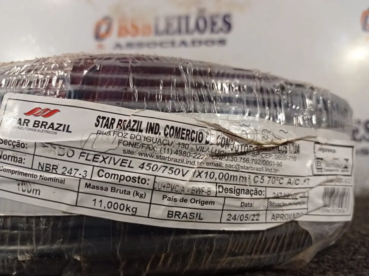 LOTE 050 - 01 ROLO DE CABO FLEXÍVEL 100M 1X10MM NA COR PRETA(NOVO). (NO ESTADO) ATENÇÃO! FAZER A VISITAÇÃO ANTES DE ARREMATAR, NÃO SABEMOS SE FUNCIONA. LEILÃO NÃO TEM GARANTIA E NEM DEVOLUÇÃO, SUJEITO A POSSÍVEIS AVARIAS VISÍVEIS/OCULTAS E/OU AUSÊNCIA DE COMPONENTES.