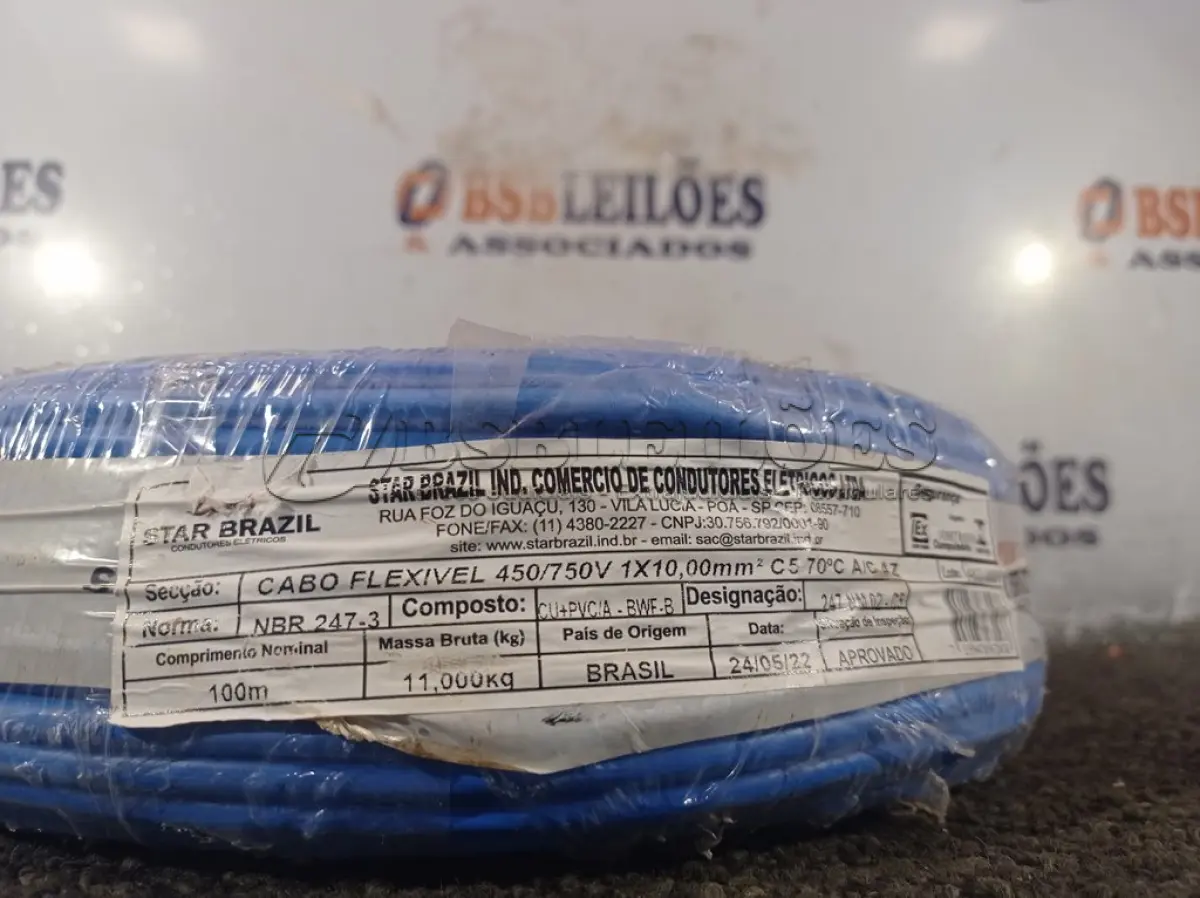LOTE 060 - 01 ROLO DE CABO FLEXÍVEL 100M 1X10MM NA COR AZUL(NOVO). (NO ESTADO) ATENÇÃO! FAZER A VISITAÇÃO ANTES DE ARREMATAR, NÃO SABEMOS SE FUNCIONA. LEILÃO NÃO TEM GARANTIA E NEM DEVOLUÇÃO, SUJEITO A POSSÍVEIS AVARIAS VISÍVEIS/OCULTAS E/OU AUSÊNCIA DE COMPONENTES.