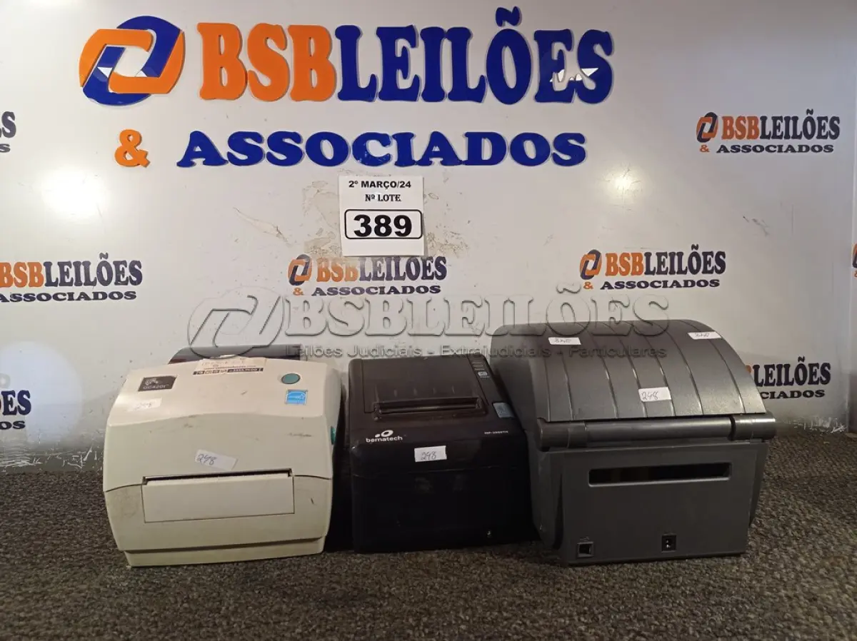LOTE 389 - 01 IMPRESSORA DE CUPOM E 02 IMPRESSORAS DE ETIQUETAS MARCAS E MODELOS DIVERSOS. (NO ESTADO) ATENÇÃO! FAZER A VISITAÇÃO ANTES DE ARREMATAR, NÃO SABEMOS SE FUNCIONA. LEILÃO NÃO TEM GARANTIA E NEM DEVOLUÇÃO, SUJEITO A POSSÍVEIS AVARIAS VISÍVEIS/OCULTAS E/OU AUSÊNCIA DE COMPONENTES.