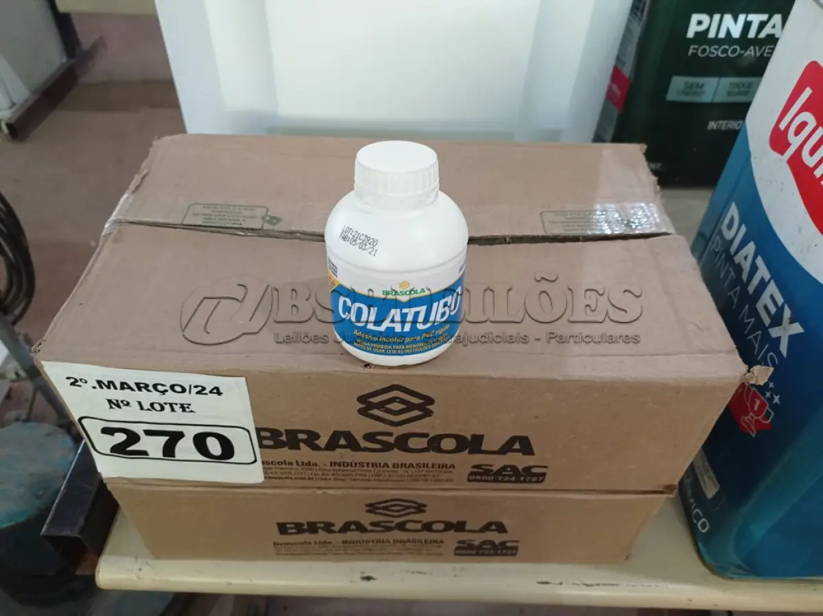 LOTE 270 - 02 CAIXAS COM COLA TUBO ST 175G. (NO ESTADO) ATENÇÃO! FAZER A VISITAÇÃO ANTES DE ARREMATAR, NÃO SABEMOS SE FUNCIONA. LEILÃO NÃO TEM GARANTIA E NEM DEVOLUÇÃO, SUJEITO A POSSÍVEIS AVARIAS VISÍVEIS/OCULTAS E/OU AUSÊNCIA DE COMPONENTES.