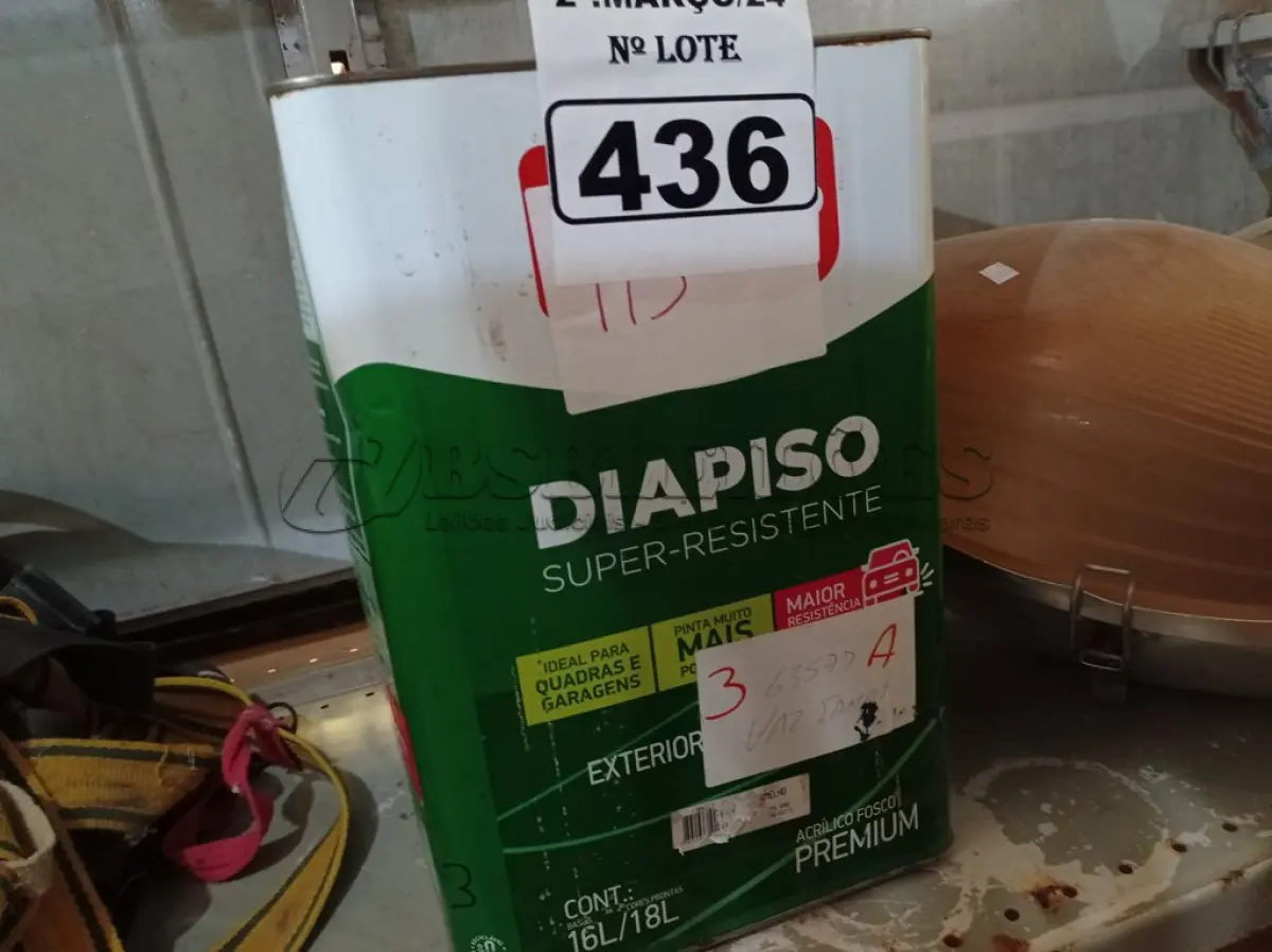 LOTE 436 - 01 LATA DE TINTA IQUINE PINTALAR FOSCO AVELUDADO 18L NA COR PÊSSEGO. (NO ESTADO) ATENÇÃO! FAZER A VISITAÇÃO ANTES DE ARREMATAR, NÃO SABEMOS SE FUNCIONA. LEILÃO NÃO TEM GARANTIA E NEM DEVOLUÇÃO, SUJEITO A POSSÍVEIS AVARIAS VISÍVEIS/OCULTAS E/OU AUSÊNCIA DE COMPONENTES.