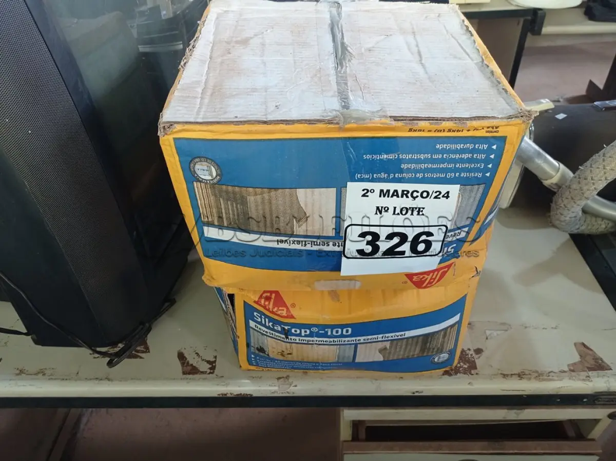 LOTE 326 - 02 CAIXAS DE SIKA TOP-100, REVESTIMENTO IMPERMEABILIZANTE SEMI-FLEXIVEL. (NO ESTADO) ATENÇÃO! FAZER A VISITAÇÃO ANTES DE ARREMATAR, NÃO SABEMOS SE FUNCIONA. LEILÃO NÃO TEM GARANTIA E NEM DEVOLUÇÃO, SUJEITO A POSSÍVEIS AVARIAS VISÍVEIS/OCULTAS E/OU AUSÊNCIA DE COMPONENTES.
