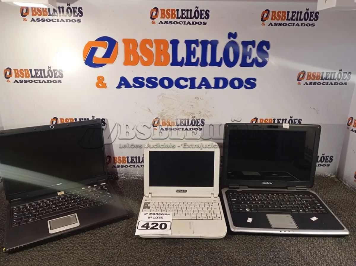 LOTE 420 - 02 NOTEBOOK’S E 01 NETBOOK MARCAS E MODELOS DIVERSOS PARA RETIRADA DE PEÇAS. (NO ESTADO) ATENÇÃO! FAZER A VISITAÇÃO ANTES DE ARREMATAR, NÃO SABEMOS SE FUNCIONA. LEILÃO NÃO TEM GARANTIA E NEM DEVOLUÇÃO, SUJEITO A POSSÍVEIS AVARIAS VISÍVEIS/OCULTAS E/OU AUSÊNCIA DE COMPONENTES.