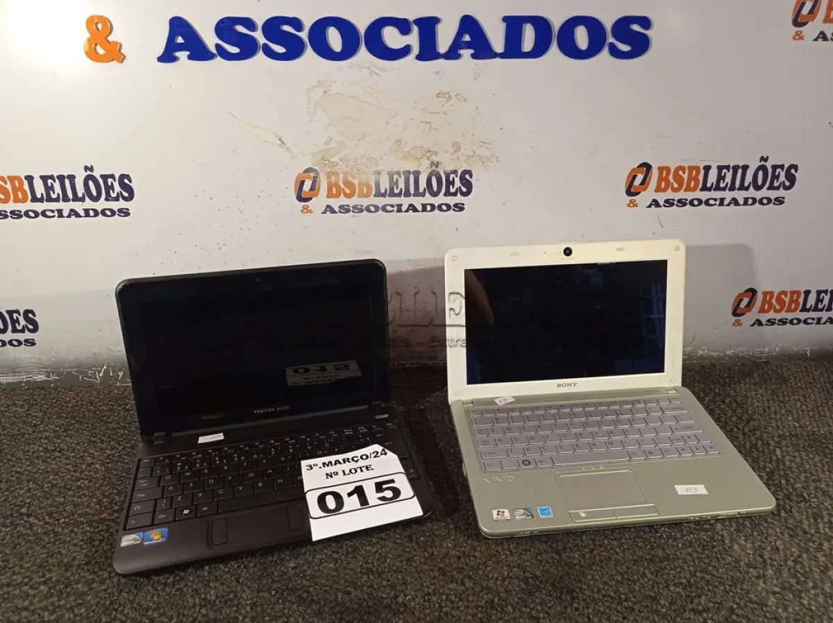 LOTE 015 - 02 NETBOOK’S MARCAS E MODELOS DIVERSOS. (NO ESTADO) ATENÇÃO! FAZER A VISITAÇÃO ANTES DE ARREMATAR, NÃO SABEMOS SE FUNCIONA. LEILÃO NÃO TEM GARANTIA E NEM DEVOLUÇÃO, SUJEITO A POSSÍVEIS AVARIAS VISÍVEIS/OCULTAS E/OU AUSÊNCIA DE COMPONENTES.