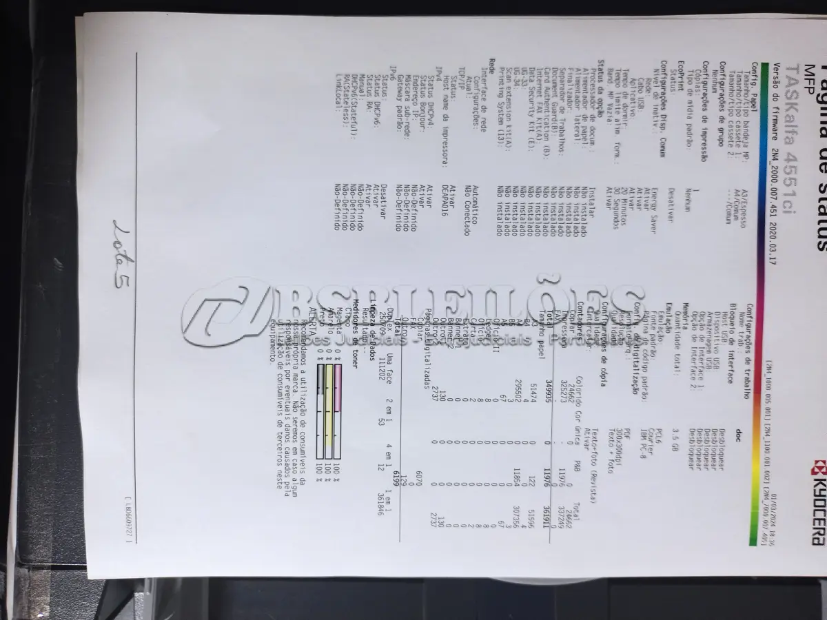 LOTE 005 - 01 MULTIFUNCIONAL MONO LASER_KYOCERA TASKALFA 3010I + GABINETE COM RODAS E 01 MULTIFUNCIONAL COLOR LASER_KYOCERA TASKALFA 4551CI + GRAMPEADOR 50 FLS + GABINETE COM RODAS (NO ESTADO)