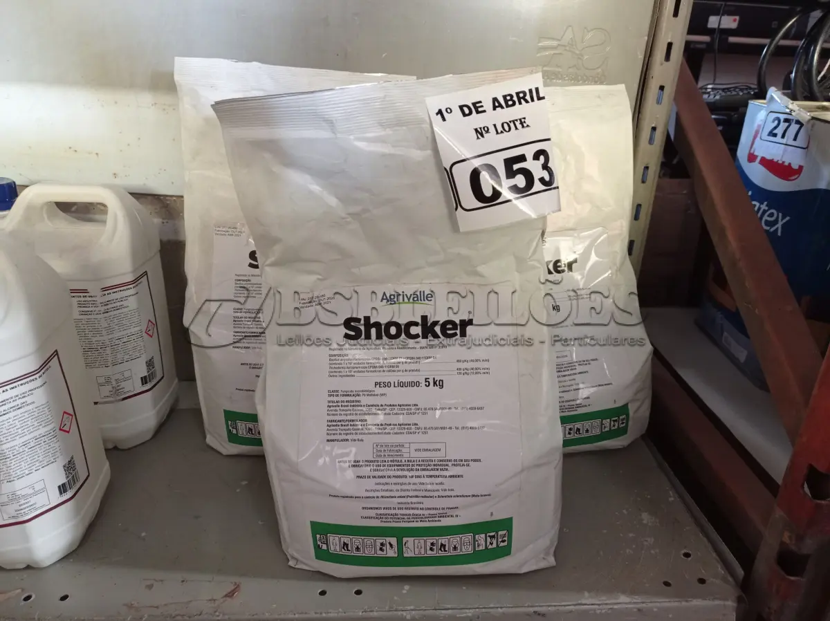 LOTE 053 - 15KG DE FUNGICIDA MICROBIOLÓGICO AGRIVALLE SHOCKER. (NO ESTADO) ATENÇÃO! FAZER A VISITAÇÃO ANTES DE ARREMATAR, NÃO SABEMOS SE FUNCIONA. LEILÃO NÃO TEM GARANTIA E NEM DEVOLUÇÃO, SUJEITO A POSSÍVEIS AVARIAS VISÍVEIS/OCULTAS E/OU AUSÊNCIA DE COMPONENTES.