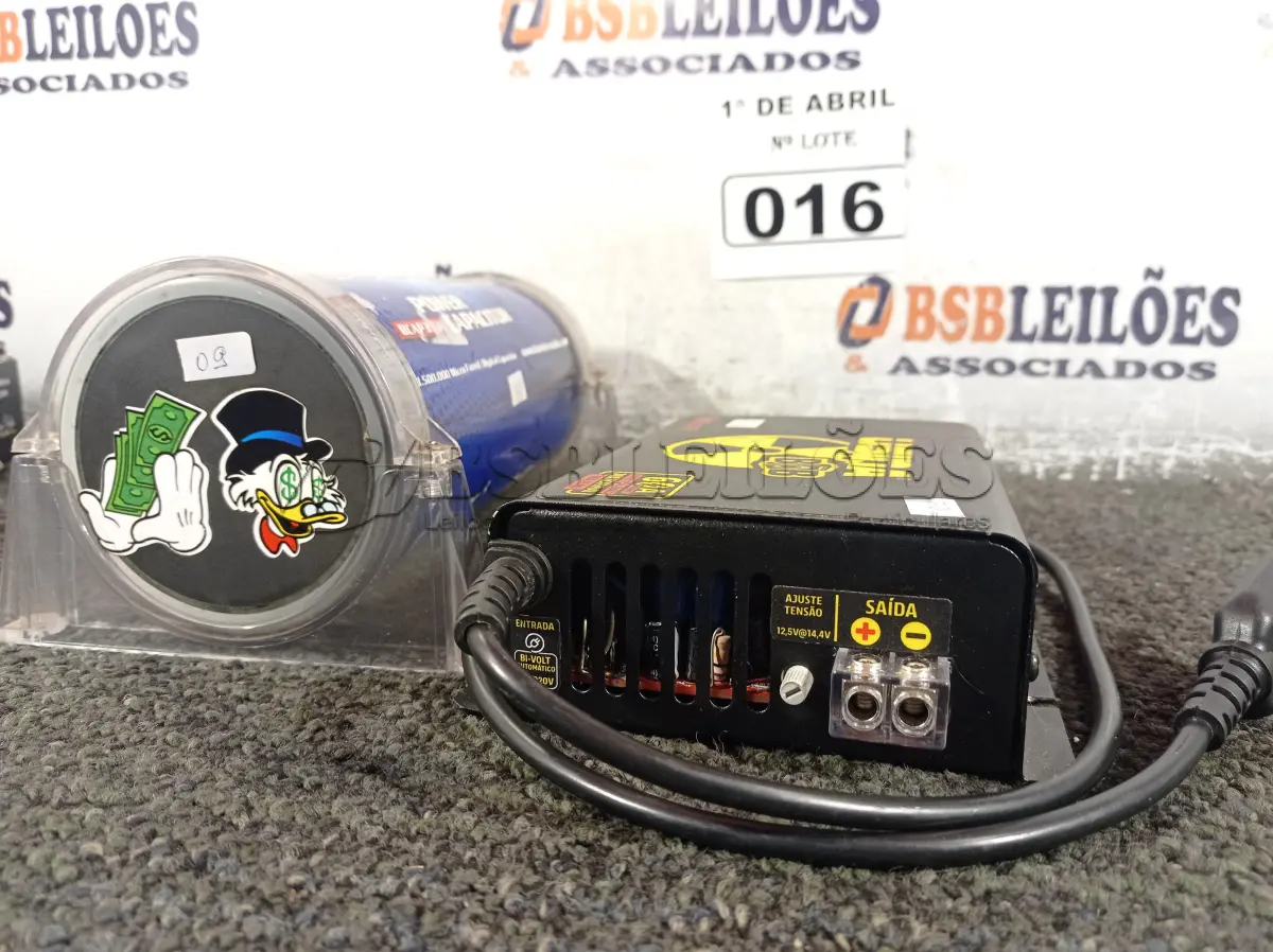 LOTE 016 - 01 FONTE USINA 60AMP E 01 CAPACITOR BOOSTER 3.5 FARAD. (NO ESTADO) ATENÇÃO! FAZER A VISITAÇÃO ANTES DE ARREMATAR, NÃO SABEMOS SE FUNCIONA. LEILÃO NÃO TEM GARANTIA E NEM DEVOLUÇÃO, SUJEITO A POSSÍVEIS AVARIAS VISÍVEIS/OCULTAS E/OU AUSÊNCIA DE COMPONENTES.