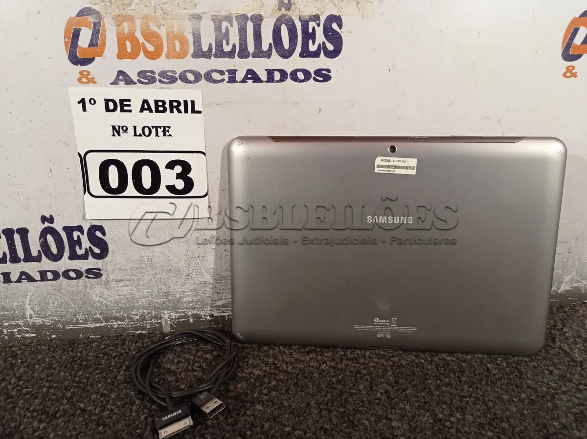 LOTE 003 - 01 TABLET SAMSUNG TAB2 TELA DE 10” COM CABO. (NO ESTADO) ATENÇÃO! FAZER A VISITAÇÃO ANTES DE ARREMATAR, NÃO SABEMOS SE FUNCIONA. LEILÃO NÃO TEM GARANTIA E NEM DEVOLUÇÃO, SUJEITO A POSSÍVEIS AVARIAS VISÍVEIS/OCULTAS E/OU AUSÊNCIA DE COMPONENTES.