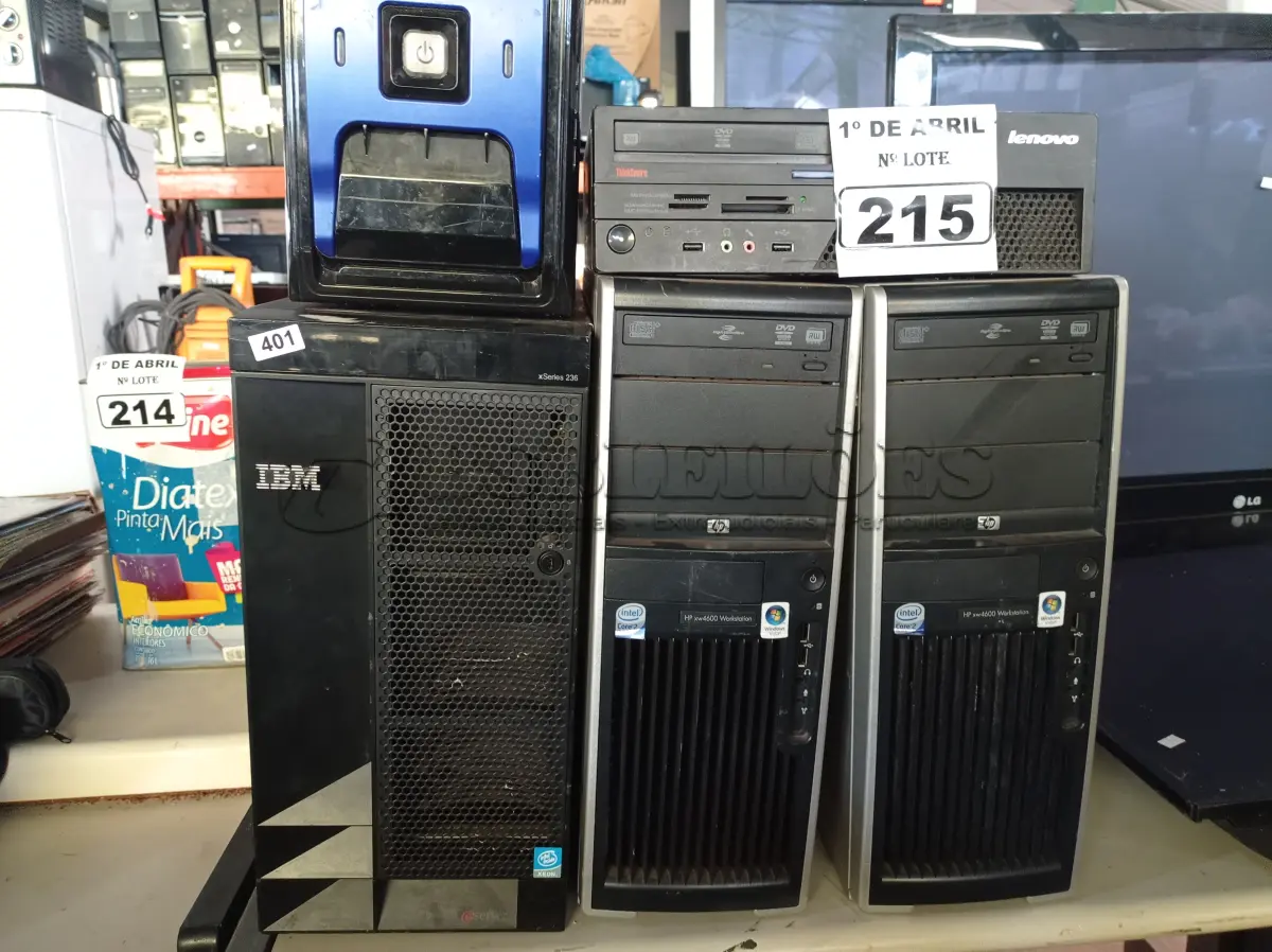 LOTE 215 - 01 SERVIDOR E 04 CPU’S MARCAS E MODELOS DIVERSOS PARA RETIRADA DE PEÇAS. (NO ESTADO) ATENÇÃO! FAZER A VISITAÇÃO ANTES DE ARREMATAR, NÃO SABEMOS SE FUNCIONA. LEILÃO NÃO TEM GARANTIA E NEM DEVOLUÇÃO, SUJEITO A POSSÍVEIS AVARIAS VISÍVEIS/OCULTAS E/OU AUSÊNCIA DE COMPONENTES.