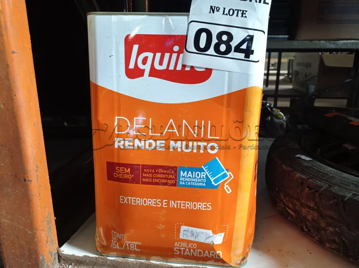 LOTE 084 - 01 LATA DE TINTA IQUINE DELANIL RENDE MUITO 18L FOSCO BASE “C”. (NO ESTADO) ATENÇÃO! FAZER A VISITAÇÃO ANTES DE ARREMATAR, NÃO SABEMOS SE FUNCIONA. LEILÃO NÃO TEM GARANTIA E NEM DEVOLUÇÃO, SUJEITO A POSSÍVEIS AVARIAS VISÍVEIS/OCULTAS E/OU AUSÊNCIA DE COMPONENTES.
