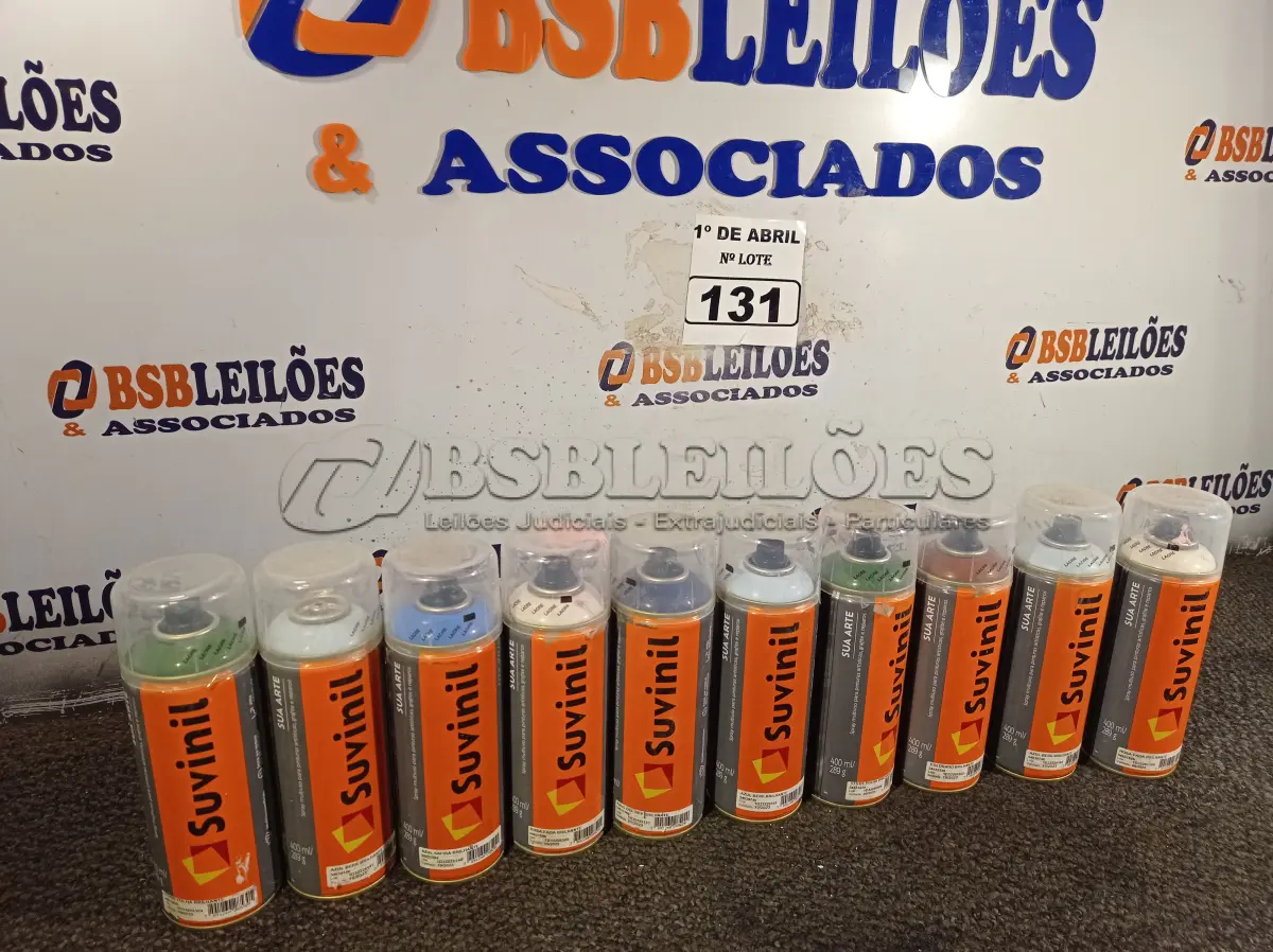 LOTE 131 - 10 TUBOS DE SPRAY SUVINIL CORES DIVERSAS. (NO ESTADO) ATENÇÃO! FAZER A VISITAÇÃO ANTES DE ARREMATAR, NÃO SABEMOS SE FUNCIONA. LEILÃO NÃO TEM GARANTIA E NEM DEVOLUÇÃO, SUJEITO A POSSÍVEIS AVARIAS VISÍVEIS/OCULTAS E/OU AUSÊNCIA DE COMPONENTES.