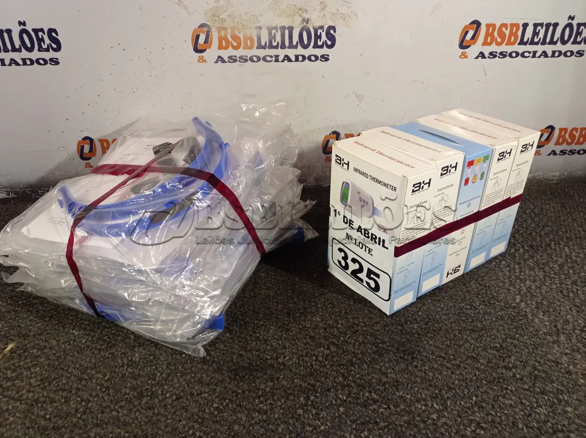LOTE 325 - 10 MÁSCARAS DE PROTEÇÃO E 05 TERMÔMETROS DIGITAIS. (NO ESTADO) ATENÇÃO! FAZER A VISITAÇÃO ANTES DE ARREMATAR, NÃO SABEMOS SE FUNCIONA. LEILÃO NÃO TEM GARANTIA E NEM DEVOLUÇÃO, SUJEITO A POSSÍVEIS AVARIAS VISÍVEIS/OCULTAS E/OU AUSÊNCIA DE COMPONENTES.