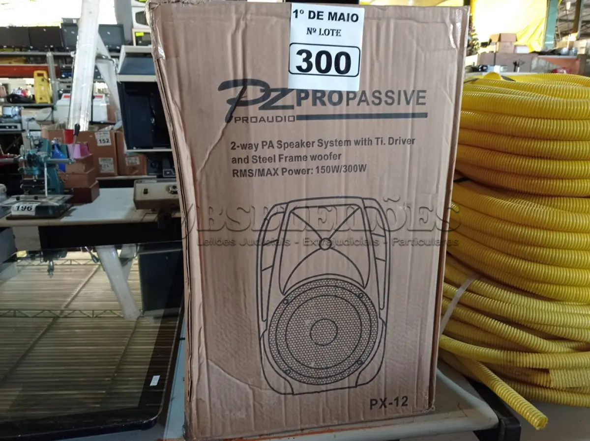 LOTE 300 - 01 CAIXA DE SOM PZ PROPASSIVE PRO ÁUDIO PX-12 (NOVA). (NO ESTADO) ATENÇÃO! FAZER A VISITAÇÃO ANTES DE ARREMATAR, NÃO SABEMOS SE FUNCIONA. LEILÃO NÃO TEM GARANTIA E NEM DEVOLUÇÃO, SUJEITO A POSSÍVEIS AVARIAS VISÍVEIS/OCULTAS E/OU AUSÊNCIA DE COMPONENTES.