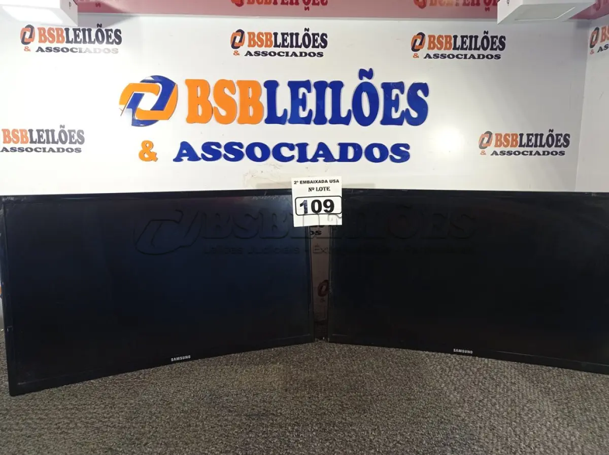 LOTE 109 - 02 MONITORES 24’’ MARCA SAMSUNG COM AVARIAS NA TELA. SEM PÉ (DISPLAY) (NO ESTADO) AV9738L E AV9739Y