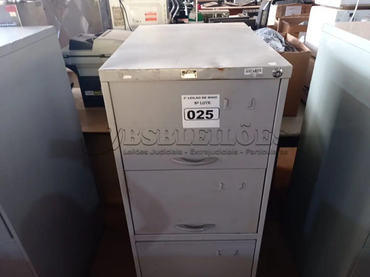 LOTE 025 - 01 ARQUIVO DE AÇO COM 04 GAVETAS. (NO ESTADO) ATENÇÃO! FAZER A VISITAÇÃO ANTES DE ARREMATAR, NÃO SABEMOS SE FUNCIONA. LEILÃO NÃO TEM GARANTIA E NEM DEVOLUÇÃO, SUJEITO A POSSÍVEIS AVARIAS VISÍVEIS/OCULTAS E/OU AUSÊNCIA DE COMPONENTES.