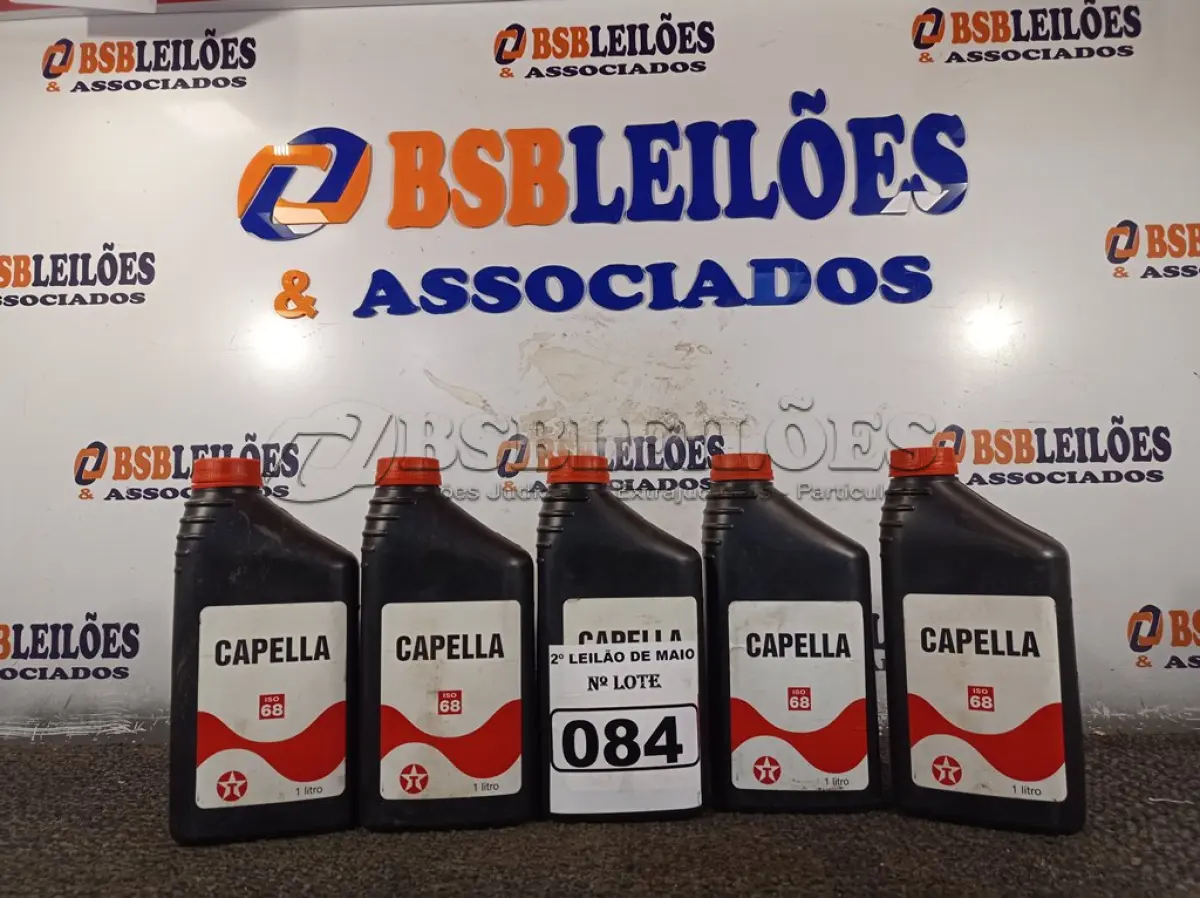 LOTE 084 - 05 LITROS DE ÓLEO CAPELA ISSO 68, LUBRIFICANTE MINERAL PARA COMPRESSORES DE REFRIGERAÇÃO DE SISTEMAS NÃO SELADOS QUE UTILIZEM COMO GÁS REFRIGERANTE O FREON, AMÔNIA E SIMILARES. (NO ESTADO) ATENÇÃO! FAZER A VISITAÇÃO ANTES DE ARREMATAR, NÃO SABEMOS SE FUNCIONA. LEILÃO NÃO TEM GARANTIA E NEM DEVOLUÇÃO, SUJEITO A POSSÍVEIS AVARIAS VISÍVEIS/OCULTAS E/OU AUSÊNCIA DE COMPONENTES.