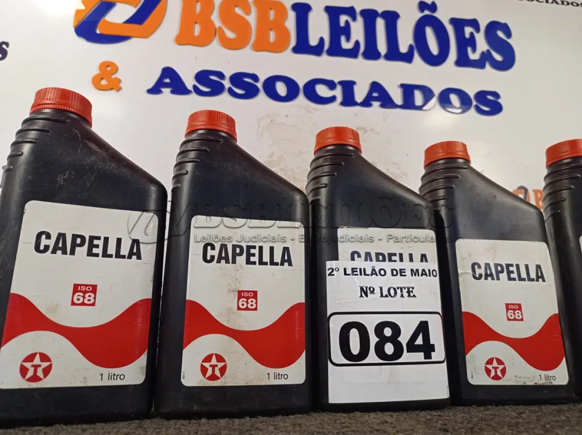 LOTE 084 - 05 LITROS DE ÓLEO CAPELA ISSO 68, LUBRIFICANTE MINERAL PARA COMPRESSORES DE REFRIGERAÇÃO DE SISTEMAS NÃO SELADOS QUE UTILIZEM COMO GÁS REFRIGERANTE O FREON, AMÔNIA E SIMILARES. (NO ESTADO) ATENÇÃO! FAZER A VISITAÇÃO ANTES DE ARREMATAR, NÃO SABEMOS SE FUNCIONA. LEILÃO NÃO TEM GARANTIA E NEM DEVOLUÇÃO, SUJEITO A POSSÍVEIS AVARIAS VISÍVEIS/OCULTAS E/OU AUSÊNCIA DE COMPONENTES.