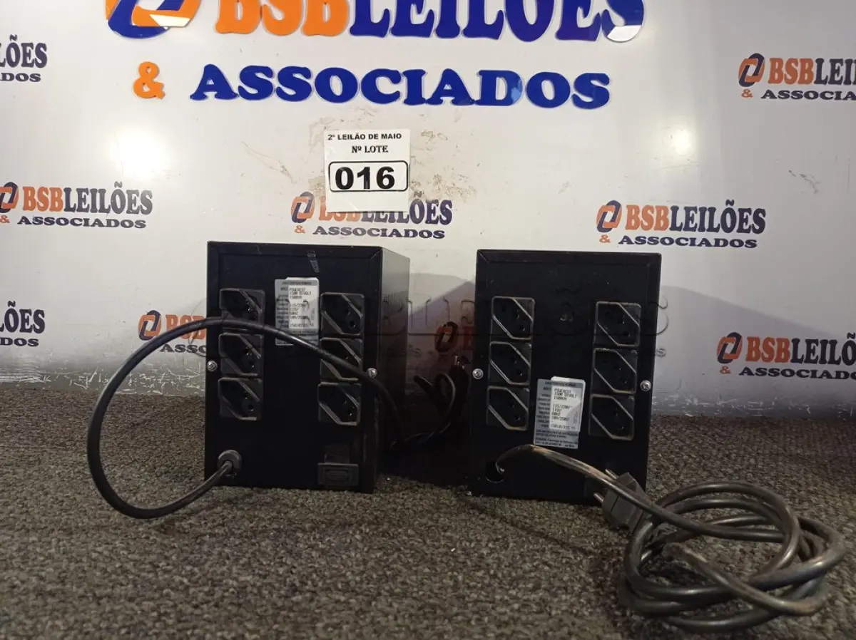 LOTE 016 - 02 ESTABILIZADORES TS SHARA 1500VA. (NO ESTADO) ATENÇÃO! FAZER A VISITAÇÃO ANTES DE ARREMATAR, NÃO SABEMOS SE FUNCIONA. LEILÃO NÃO TEM GARANTIA E NEM DEVOLUÇÃO, SUJEITO A POSSÍVEIS AVARIAS VISÍVEIS/OCULTAS E/OU AUSÊNCIA DE COMPONENTES.
